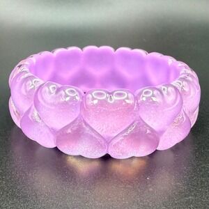 Heart Bangle Size 8 Purple Acrylic Resin Glitter Y2K Chunky Statement Bracelet